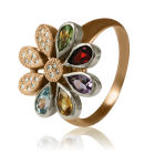 Кольцо с бриллиантами и самоцветами "Семицветик"