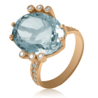 Золотое кольцо с большим голубым аметистом «Лесное озеро»