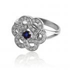 Золотой женский перстень с сапфиром и Сваровски «Снежный цветок»