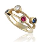 Перстень золотий з кольоровим камінням «Для мами»