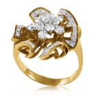 Золотое крупное кольцо с бриллиантами «Райский цветок»