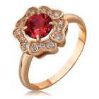 Золотое кольцо цветок с гранатом «Flower»