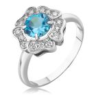 Золотое кольцо цветочек с голубым топазом «Flower»