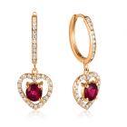 Бриллиантовые серьги с рубинами в сердечках «Heart of queen»