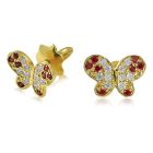 Золоті сережки-пусети з гранатами і фіанітами «Ніжні метелики»