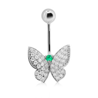 Золотий пірсинг зі смарагдом «Метелик»