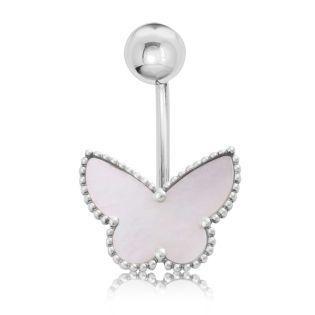 Золотий пірсинг з перламутром «Метелик»