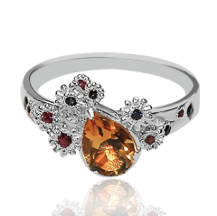 Золотое кольцо с рубинами, сапфирами и цитрином «Звездная ночь»
