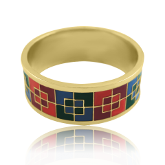 Золотое кольцо с эмалью «Квадратики»