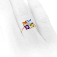 Золотое кольцо с цветными камнями «Праздник»