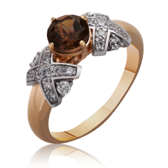 Золотое кольцо с раухтопазом и цирконием «Luxury»
