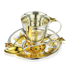 Набір чашка, ложка, блюдце зі срібла «Метелики»