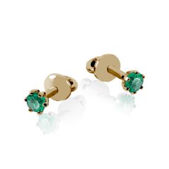 Золотые серьги-пусеты с изумрудом «Ангел дня»