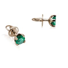 Золотые серьги пусеты с изумрудами «Reine»