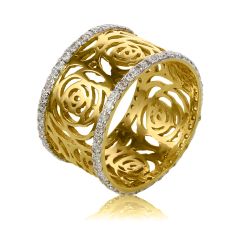 Обручальное широкое кольцо из ажурного золота «Desire»