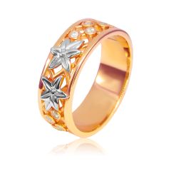 Обручальное кольцо из золота  с цирконием «Две звезды»