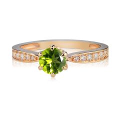 Золотое классическое кольцо с хризолитом «История любви»