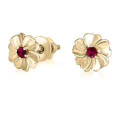 Золотые гвоздики для девочки с рубином «La fleur»