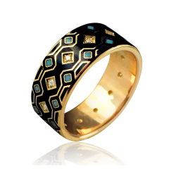 Золотое обручальное кольцо с эмалью «Gobeline»