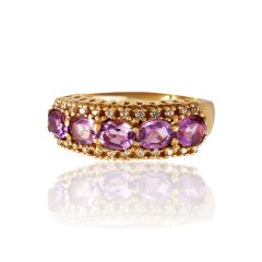 Золотое кольцо с дорожкой аметистов «Салерно»