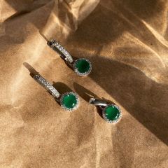 Золоті сережки с зелеными агатами  «Алеся»