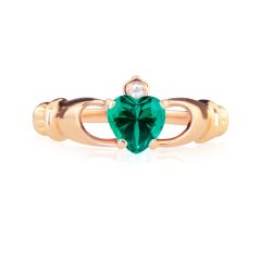 Кладдахское кольцо с гидроизумрудом-сердцем «Gold Claddagh»