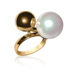 Золотое эксклюзивное кольцо с жемчужиной «Pearl kiss»