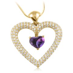 Золотой кулон-сердце с фиолетовым камнем «Love heart»