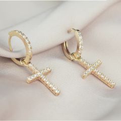 Золоті висячі сережки крестики Swarovski «Fancy»