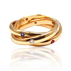 Золотое тройное кольцо с самоцветами «Тринити»