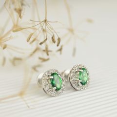 Серьги гвоздики с овальными зелеными топазами «Twinkle»