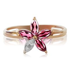 Кольцо с гранатами и бриллиантом «Цветок любви»
