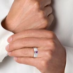 Мужское кольцо с квадратным аметистом «Хранитель»