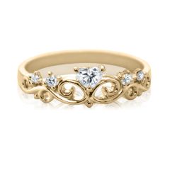 Золотое кольцо с цирконием «Корона-Сердце»