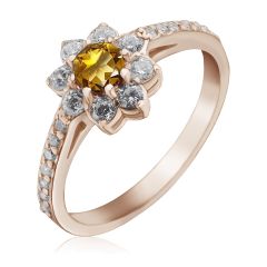 Золотое кольцо цветок с цитрином «Bloom»