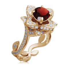 Золотое кольцо «Lotus» с красным гранатом