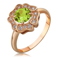 Золотое кольцо цветок с хризолитом «Flower»