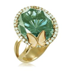 Золотой перстень с зеленым кварцем «Летняя ночь»