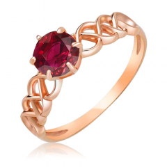 Золотое ажурное кольцо с рубином «Есения»