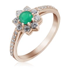 Золотое кольцо цветок с зеленым агатом «Bloom»