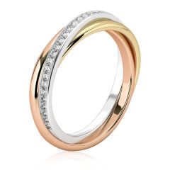 Золотое обручальное кольцо «Тринити» c дорожкой камней