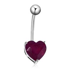 Золотой пирсинг в пупок с рубином «Сердце»