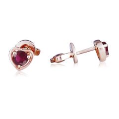 Золотые сережки-сердечки гвоздики с рубином «Preferita»