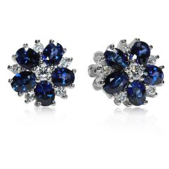 Сережки-гвоздики квіточки з сапфіром і діамантами «Angelina»