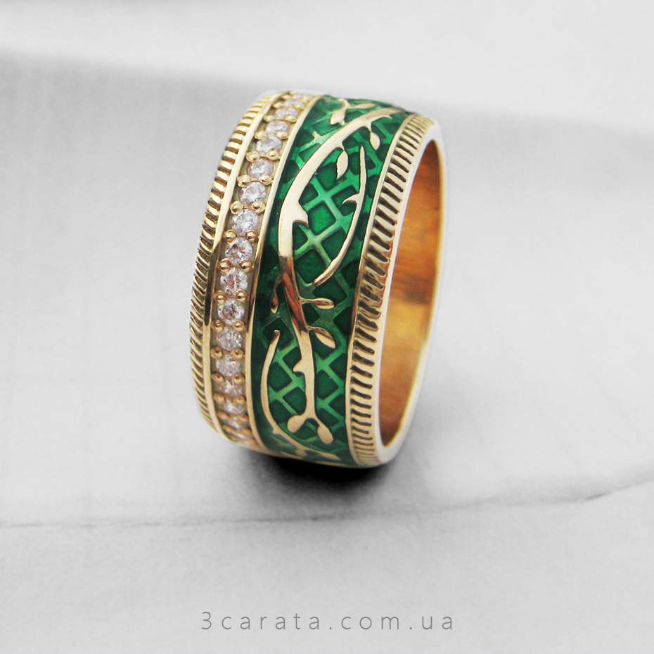 Эксклюзивное обручальное кольцо с эмалью и бриллиантами