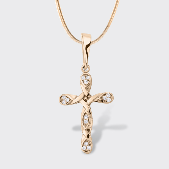 Золотий кулон хрестик з діамантами 